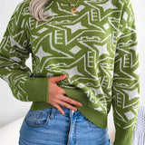 vlovelaw  Women's Star Sweater Casual Printed Knit Sweater Mock Neck Colorblock Long Sleeve Loose Fit Pullover Knitwear