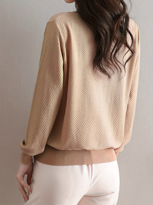 vlovelaw Elegant Long Sleeve T-shirt, Cool And Breathable Fabric, Casual V Neck Versatile Pullover, Top For Spring & Fall, Women's Clothing