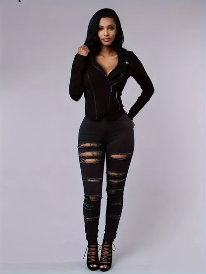 vlovelaw  Ripped Holes Casual Skinny Jeans, Slim Fit Stretchy Chic Tight Jeans, Women's Denim Jeans & Clothing