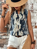 vlovelaw  Marble Print Sleeveless Blouse, Elegant V-neck Tank Blouse For Summer, Women's Clothing