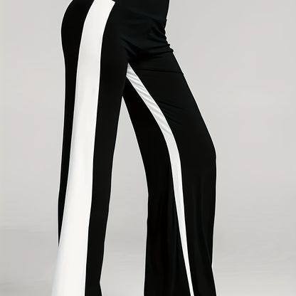 Color Block High Waist Pants, Casual Wide Leg Long Length Summer Pants, Women's Clothing
