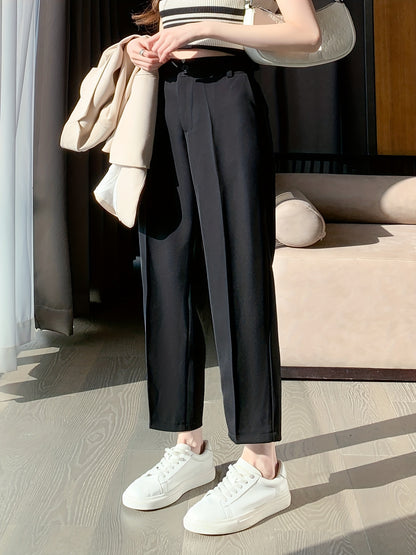 vlovelaw  Solid Cropped Tailored Pants, Casual Back Elastic Waist Pants, Women's Clothing