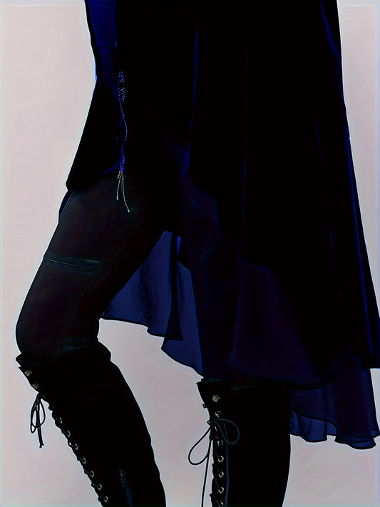 vlovelaw Plus Size Elegant Cardigan, Women's Plus Solid Velvet Long Sleeve Open Front Ruffle Trim Longline Cardigan