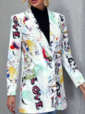 Graphic & Art Print Blazer, Casual Long Sleeve Blazer For Spring & Fall, Women's Clothing