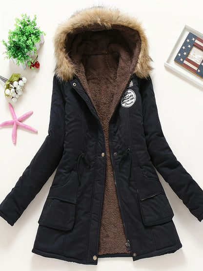 Women's Polyester Long Sleeve Casual Coat - Thick, Warm, Machine Washable, Elegant Design, Perfect for Home and Daily Wear with Hood
