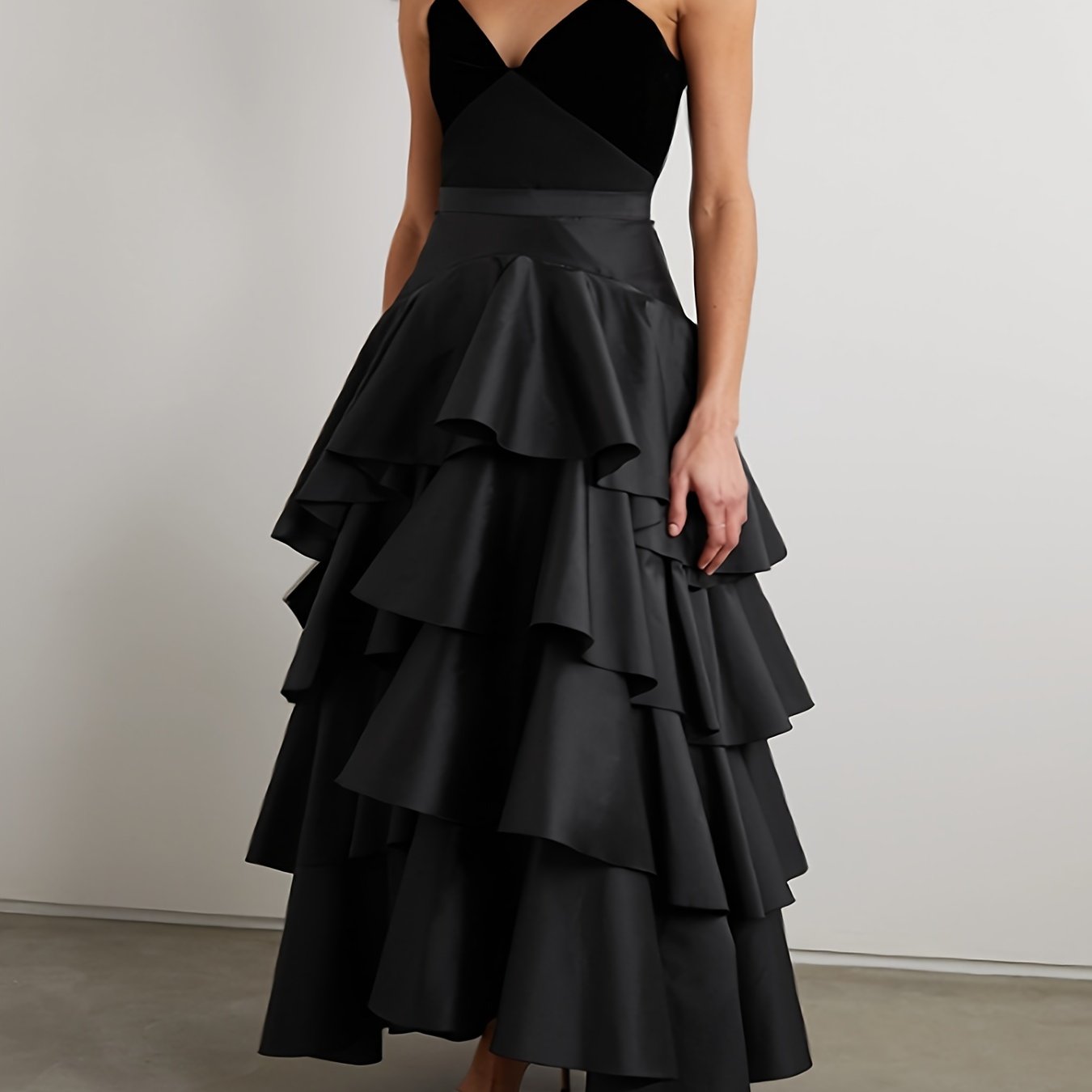 vlovelaw Layered Ruffle Asymmetrical Hem Skirt, Elegant High Waist Skirt For Fall & Winter, Women's Clothing