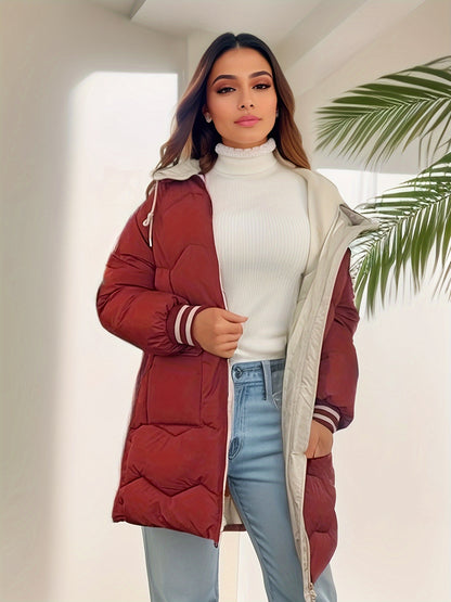 vlovelaw  Zip Up Color Block Hooded Coat, Casual Long Sleeve Winter Warm Outerwear, Women's Clothing