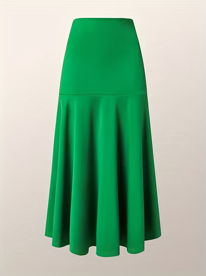 vlovelaw  Plus Size Party Skirt, Women's Plus Solid High Rise Non-stretch Maxi Mermaid Skirt