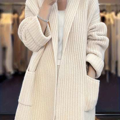 vlovelaw  Solid Open Front Knit Cardigan, Casual Long Sleeve Drop Shoulder Sweater With Pocket, Women's Clothing