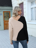 vlovelaw  Two-tone V Neck Pullover Sweater, Casual Long Sleeve Sweater For Spring & Fall, Women's Clothing