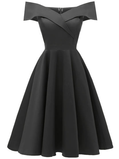 Off-shoulder Foldover Dress, Elegant Solid Color Flare Dress, Women's Clothing