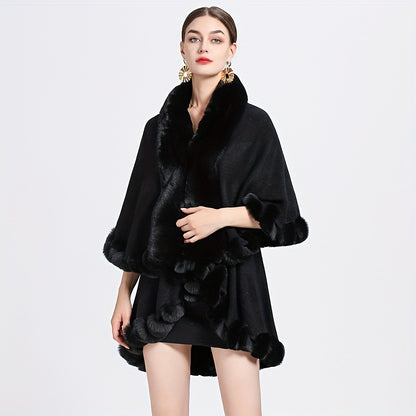 Mature Faux Fur Collar Shawl Solid Color Thickened Imitation Fox Fur Warm Large Cape Cardigan Women's Autumn Winter Outside Warm Coat Shawl