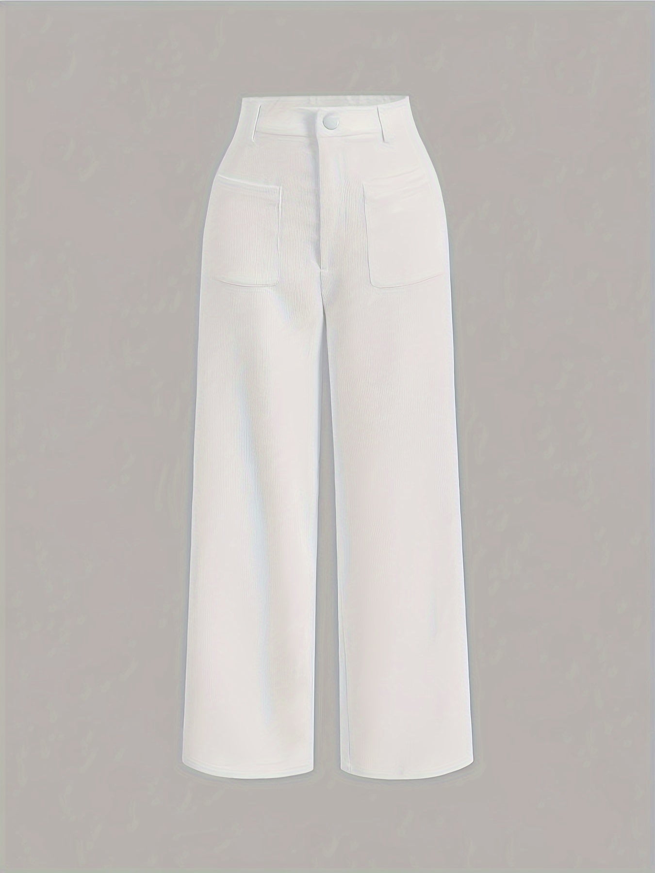 vlovelaw Solid Corduroy Straight Leg Pants, Vintage Patched Pocket Loose Pants, Women's Clothing