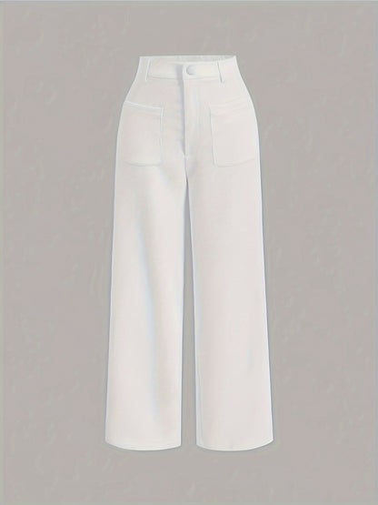 vlovelaw Solid Corduroy Straight Leg Pants, Vintage Patched Pocket Loose Pants, Women's Clothing