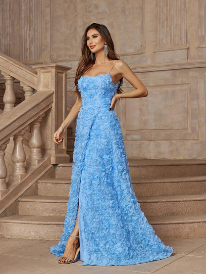 vlovelaw Spaghetti Strap Split Dress, Elegant Evening Dress For Party & Banquet, Women's Clothing
