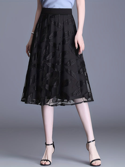 Solid Layered Pleated Skirts, Elegant High Waist A Line Knee Length Skirts, Women's Clothing