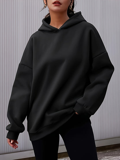 Solid Long Sleeve Hoodie, Casual Hoodies Sweatshirt For Fall & Winter, Women's Clothing