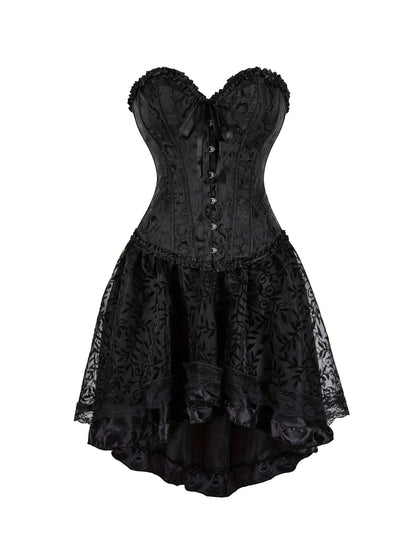 1pc Sexy Tunic Waist Vest Girdle European And American Court Bodysuit With Black Mesh Dance Skirt Prom Bodysuit With Skirt