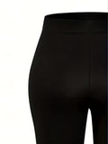 vlovelaw Plus Size Casual Pants, Women's Plus Plain High Waist Slight Stretch Loose Flare Leg Pants