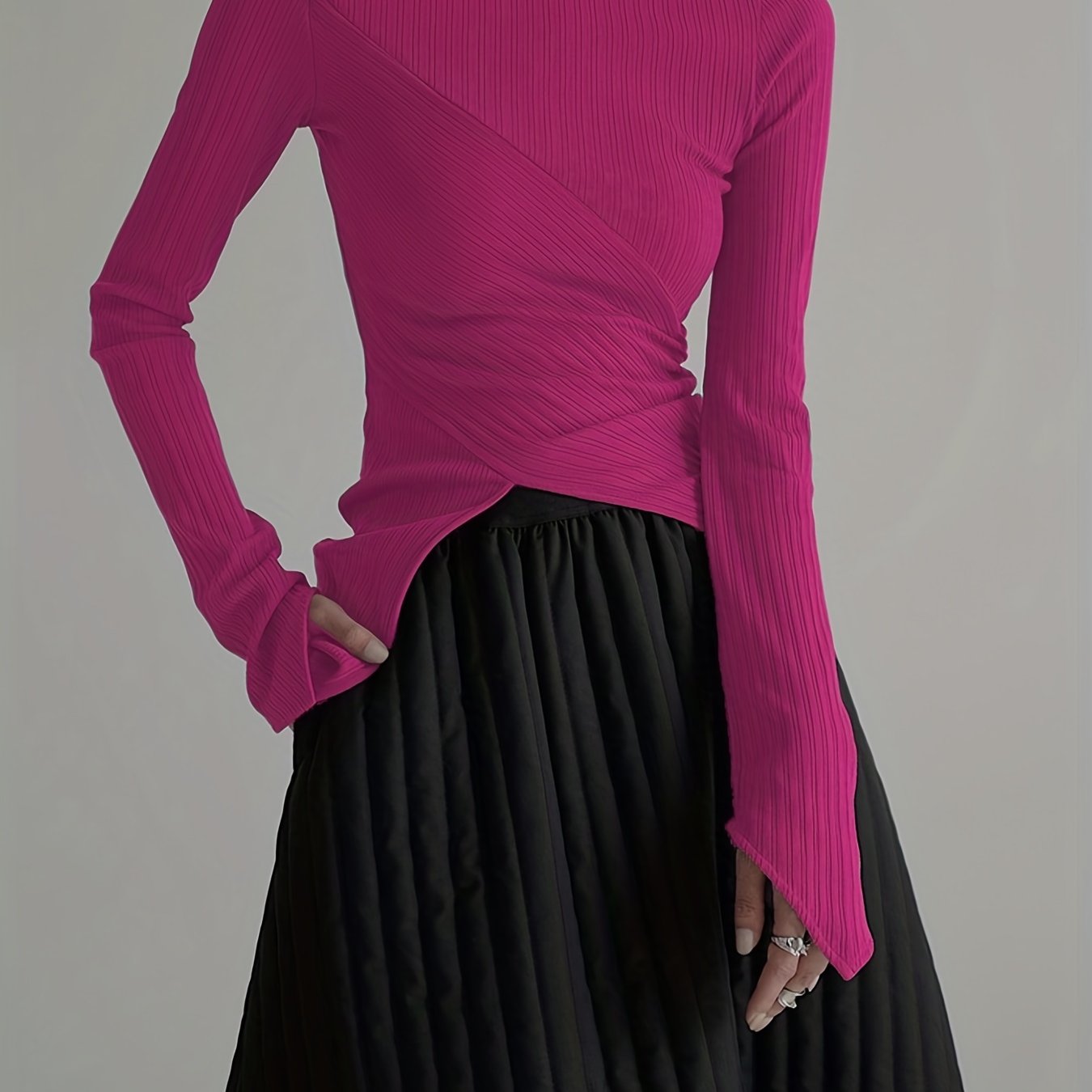 vlovelaw  Elegant Long Sleeve Basic  T-Shirts, Solid Casual  T-Shirts For Spring & Fall, Women's Clothing