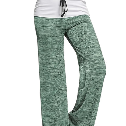 vlovelaw Plus Size Casual Pants, Women's Plus Colorblock Drawstring Slight Stretch Loose Fit Pants