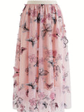 vlovelaw  Butterfly Embroidered Midi Dress, Elastic Waist Vacation Casual Dress For Spring & Fall, Women's Clothing
