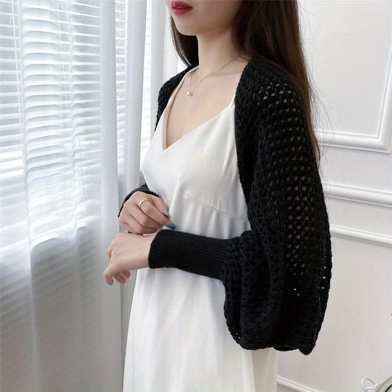 vlovelaw  Elegant Honeycomb Hollow Shawl Stylish Knitted Breathable Warm Wrap Thin Breathable Loose Long Sleeves Cape Decorative Cardigan For Women