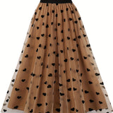 vlovelaw  Heart Print Mesh Overlay Skirt, Elegant Skirt For Spring & Summer, Women's Clothing