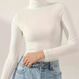 vlovelaw  Long Sleeve Turtleneck Slim T-shirt, Casual Solid Color T-shirt For Spring & Fall, Women's Clothing