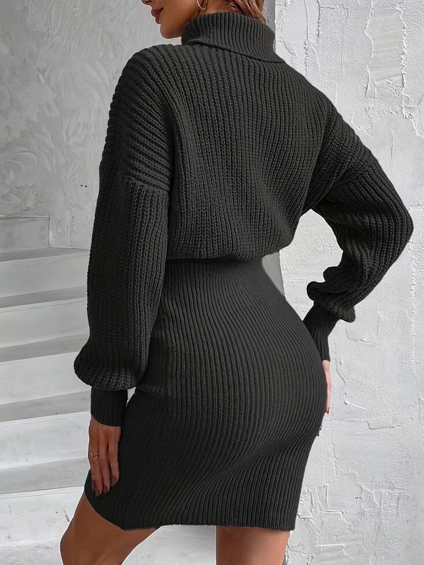 xieyinshe  Turtleneck Sweater Dress, Casual Solid Long Sleeve Bodycon Dress, Women's Clothing