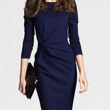 vlovelaw  Twist Solid Dress, Elegant Long Sleeve Bodycon Party Dress, Women's Clothing