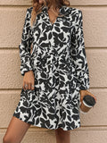 Floral Print Tiered Dress, Elegant V Neck Long Sleeve Dress, Women's Clothing
