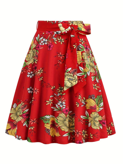 vlovelaw  Polka Dot Print Pleated Skirts, Vintage Bow Flare Skirts For Spring & Summer, Women's Clothing