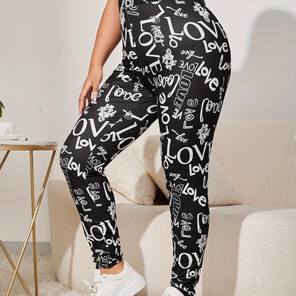 vlovelaw  Plus Size Casual Leggings, Women's Plus Giraffe Print Elastic High Rise Medium Stretch Leggings