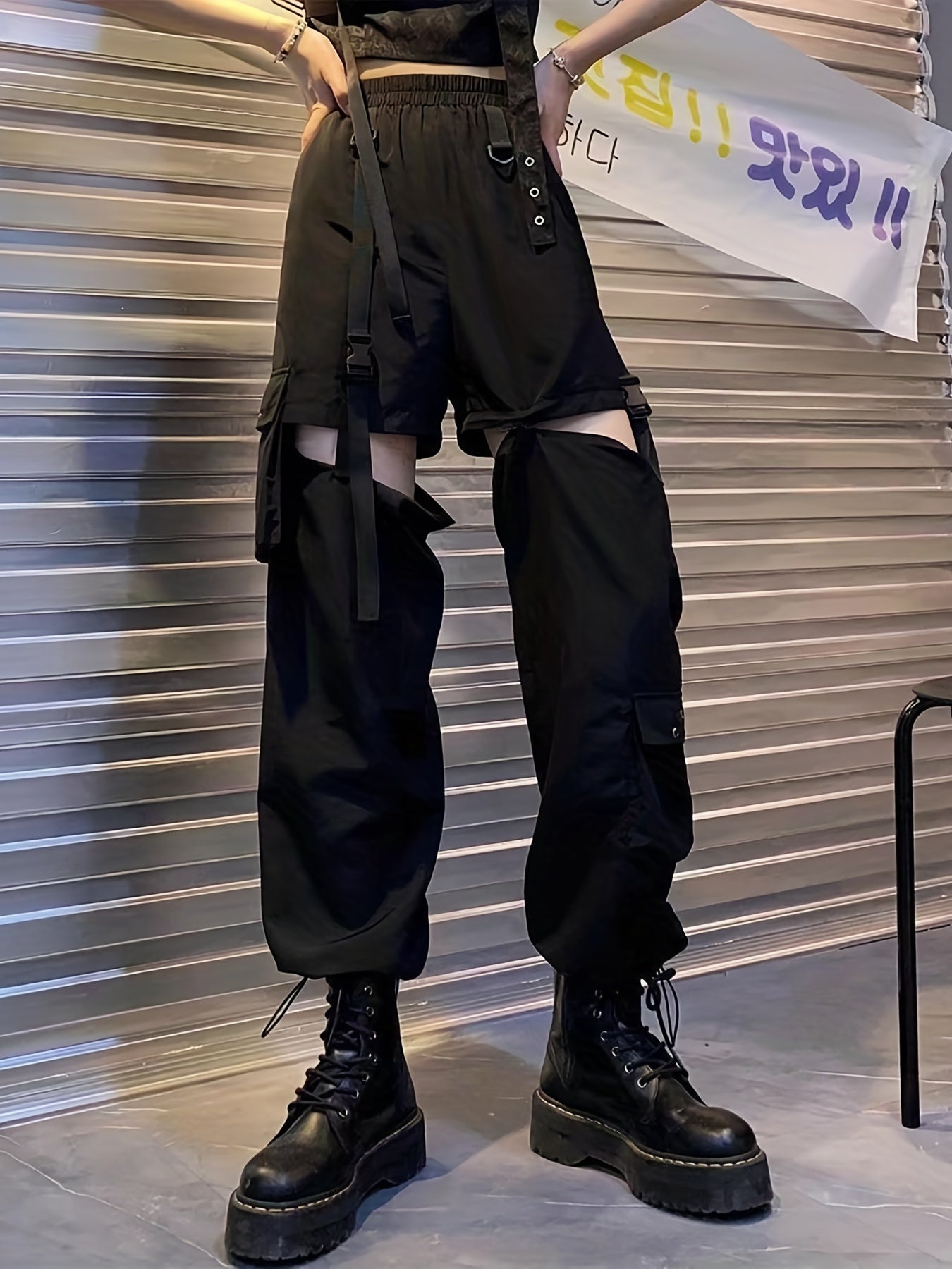 vlovelaw  Cutout Pocket Belted Cargo Pants, Casual Pants For Fall & Spring, Women's Clothing