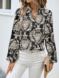 Ethnic Floral Print Blouse, Boho V Neck Long Sleeve Blouse, Women's Clothing