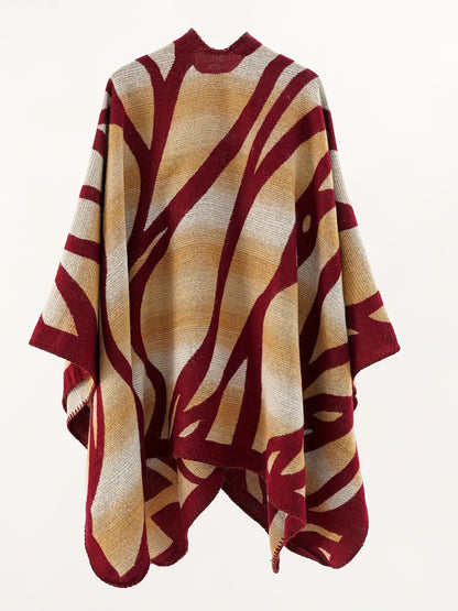 Abstract Print Tunics, Elegant Open Front Shawl Tops, Women's Clothing