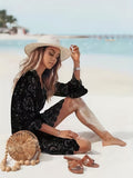 vlovelaw  Plunging V-neck Scallop Trim Lace Dress, Sexy Beach Wear Cover Up Dress, Women's Clothing