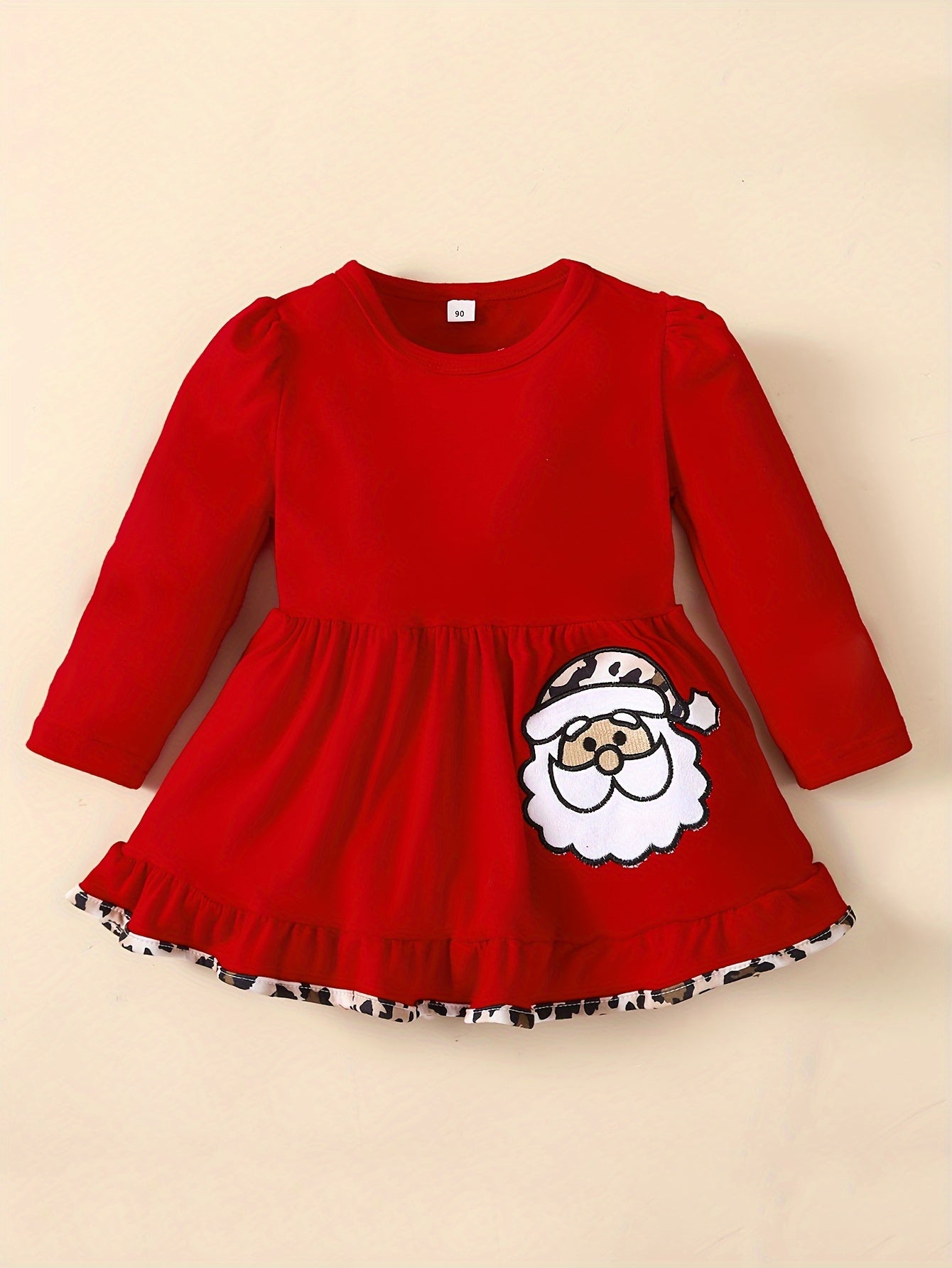 Toddler Girl's Festive Santa Claus Outfit - Ruffled Hem Long Sleeve Top with Cute Print, Flared Pants Set for Party Casual Wear - Soft, Comfortable, and Adorable Clothing for Festive Occasions and Holiday Parties