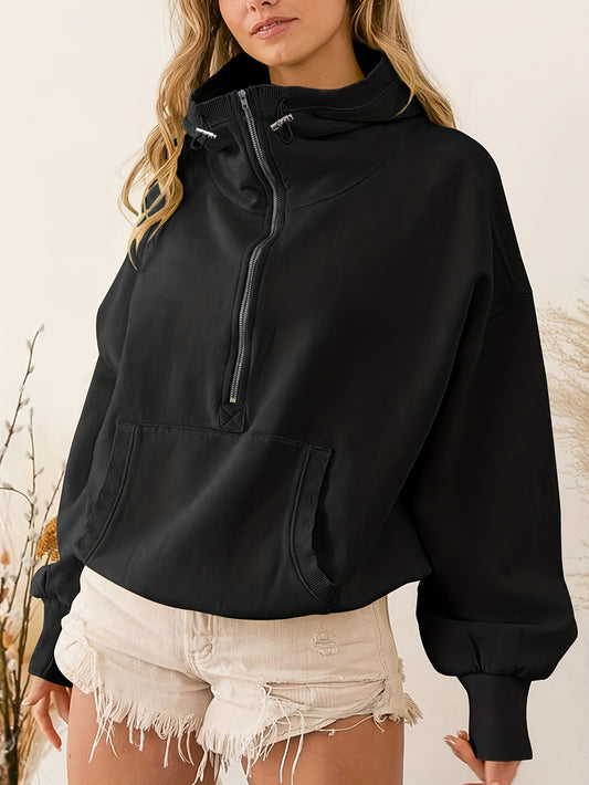 vlovelaw Half Zip Kangaroo Pocket Hoodie, Casual Long Sleeve Drawstring Hoodie Sweatshirt, Women's Clothing