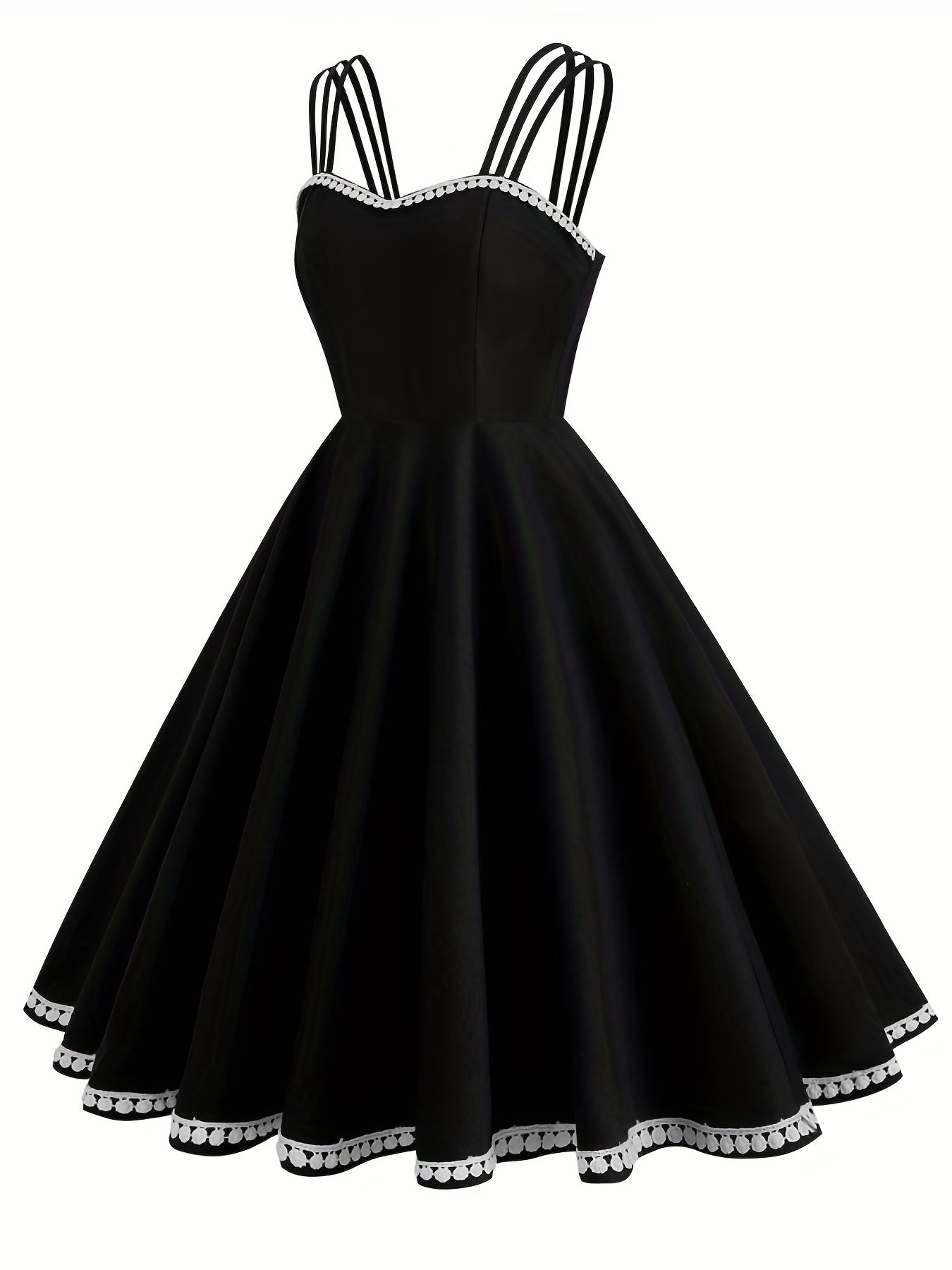 vlovelaw Solid Spaghetti Strap Dress, Vintage A Line Sleeveless Party Dress, Women's Clothing