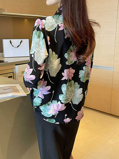 vlovelaw  Floral Print Button Down Shirt, Vintage Long Sleeve Shirt For Spring & Fall, Women's Clothing