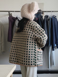 Plaid Pattern Button Front Coat, Casual Long Sleeve Warm Outwear, Women's Clothing