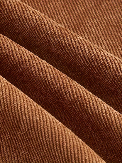 Solid Corduroy Straight Leg Pants, Vintage Patched Pocket Loose Pants, Women's Clothing