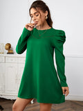 vlovelaw  Solid Color Ruched Long Sleeve Dress, Casual Crew Neck Dress For Spring & Fall, Women's Clothing