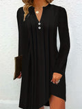 vlovelaw  Button Front Notch Neck Dress, Casual Pleated Long Sleeve Dress, Women's Clothing