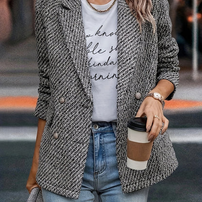 vlovelaw  Double Breasted Lapel Blazer, Elegant Long Sleeve Blazer For Office & Work, Women's Clothing