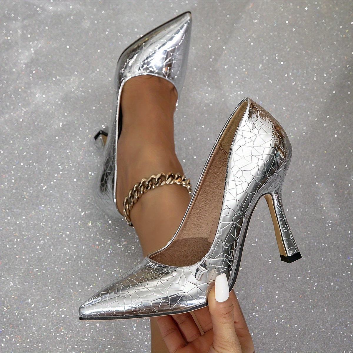 vlovelaw  Women's Metallic Pointed-Toe Stiletto Heels, Elegant High Heels, Party Evening Shoes, Sexy Fashion Heels