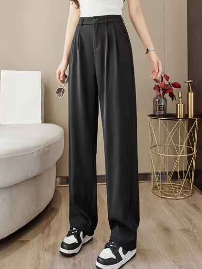 vlovelaw  Solid High Waist Draped Long Length Pants, Casual Loose Spring & Autumn Pants, Women's Clothing