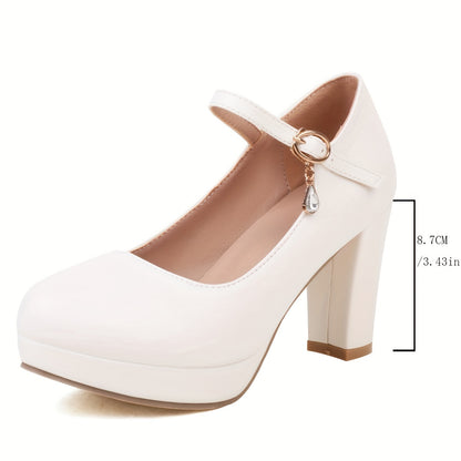 vlovelaw  Women's Solid Color Block Heels, Elegant Ankle Buckle Strap Dress Pumps, Fashion Wedding Party Heels